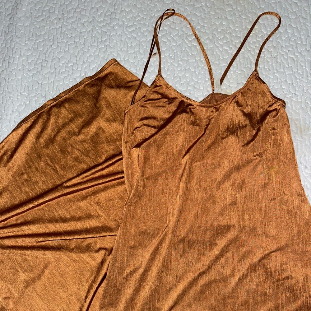 Free people gold silk maxi dress. Size small.